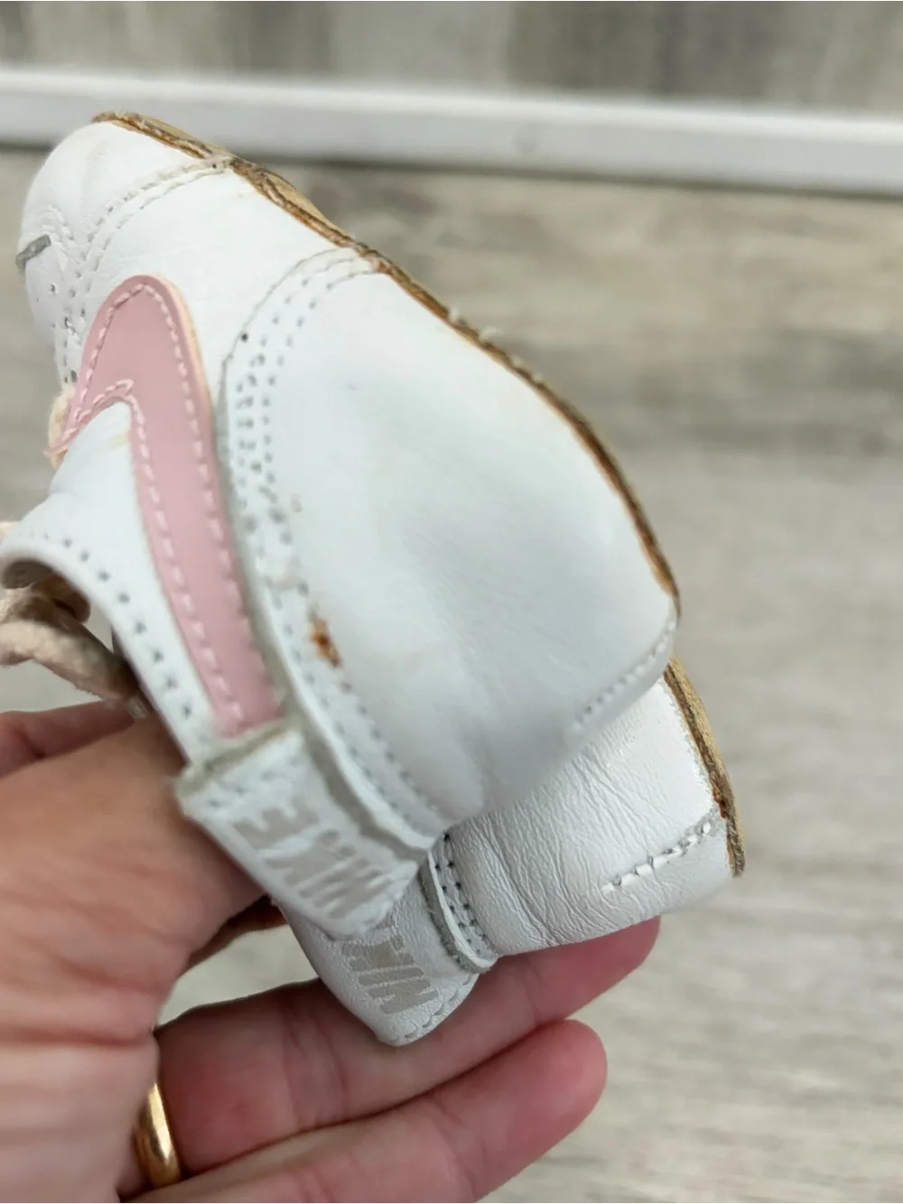 Vintage Nike Baby Crib Shoes White Pink Leather Infant